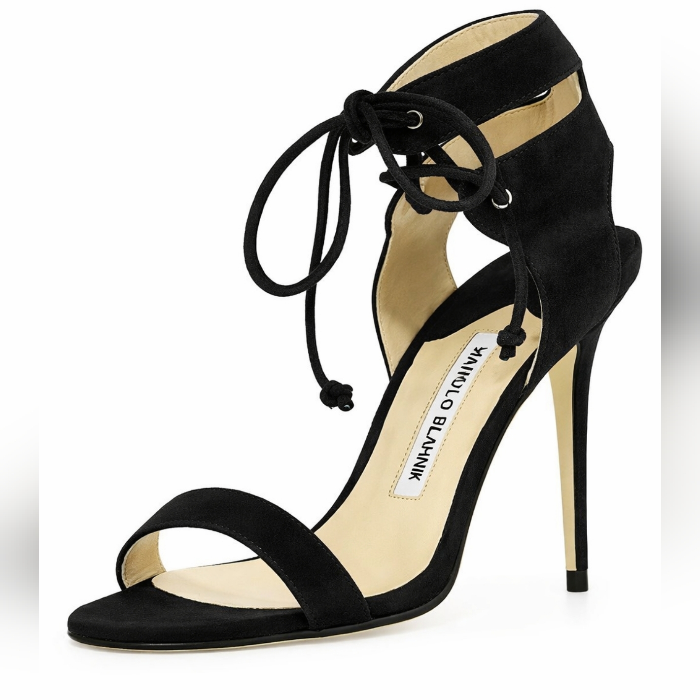 Manolo Blahnik $815 Black Suede "Laramod" Ankle-Wrap Sandals Heels 41